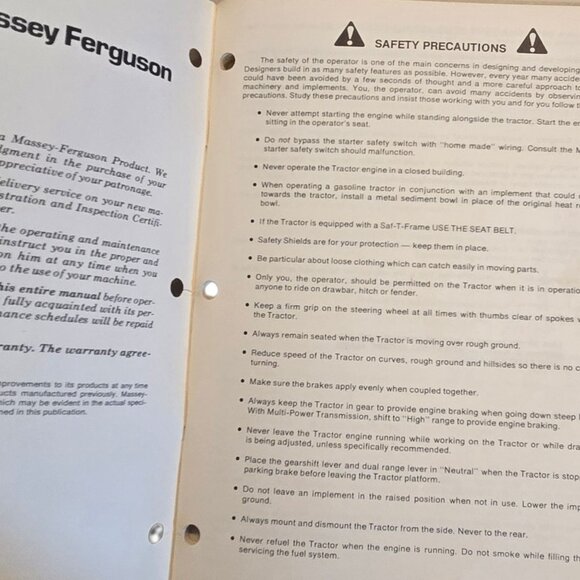 Vintage Massey Ferguson MF 175 Tractor Operators Manual Original 1974 MF175 Book - Picture 11 of 14